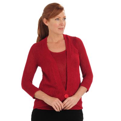 711-008 - Kate & Mallory Open Knit Long Sleeved One-Button 2-fer Sweater 