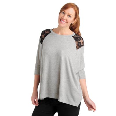 711-040 - Kate & Mallory Stretch Knit Lace Shoulder Dolman Sleeved Sweater 