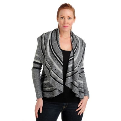 711-057 - Kate & Mallory Pointelle Knit Long Sleeved Open Front Draped Cardigan 