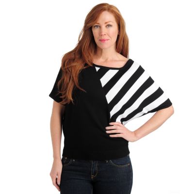 711-067 - Kate & Mallory Knit Dolman Sleeved Solid & Stripe Combo Sweater 