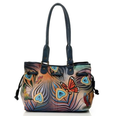 711-085 - Anuschka Hand Painted Leather Drawstring Satchel Handbag 