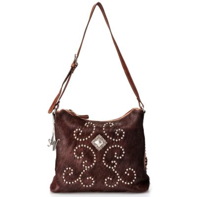 American West Structured Leather & Hair Hobo with Rhinestones