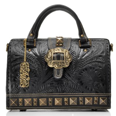 711-258 - American West Hand-Tooled Leather Stud Detailed Large Doctor Satchel