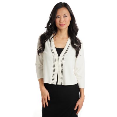 711-273 - Love, Carson by Carson Kressley Sweater Knit Hook & Eye Closure Beaded Cardigan 