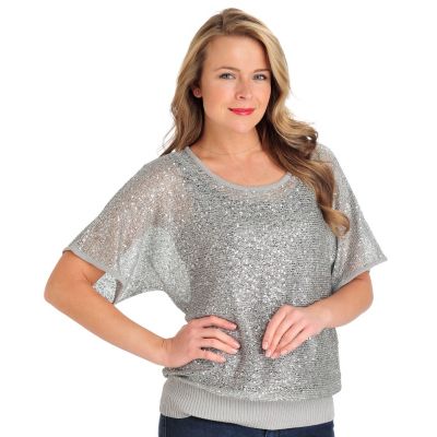 711-276 - Love, Carson by Carson Kressley Open Stitch Knit Dolman Sleeved Sequin Sweater 