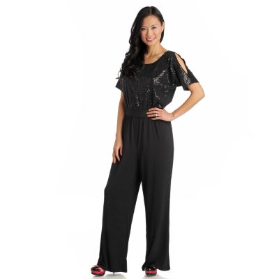 Carson Kressley Cold Shoulder Sequin Jumpsuit