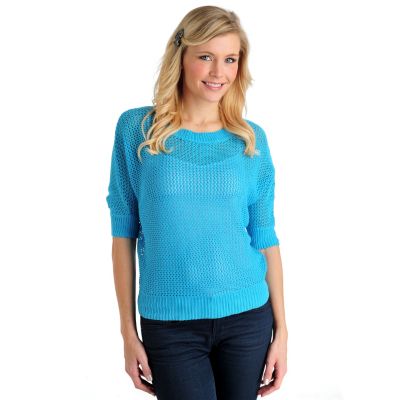 711-303 - WD.NY Crochet Knit Dolman Sleeved Scoop Neck Sweater 
