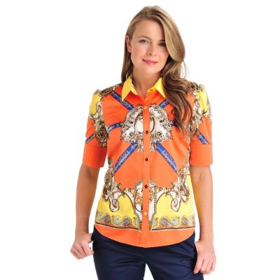 WDNY Short Sleeve Scarf Print Blouse
