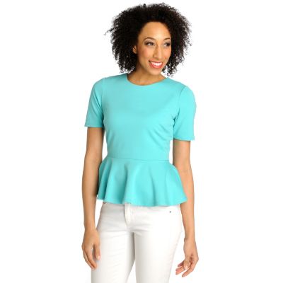 711-311 - WD.NY Stretch Ponte Elbow Sleeved Zip Back Peplum Top 