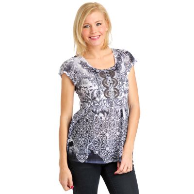 One World Flutter Sleeve Sequin Placket Henley