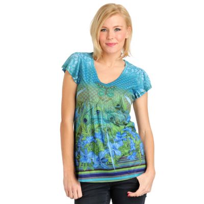 One World Flutter Sleeve Butterfly Embroidered Tee