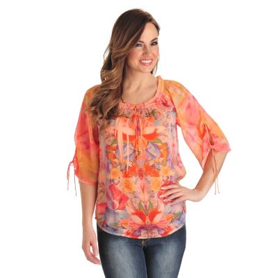 One World Elbow Sleeve Layered Woven Peasant Top