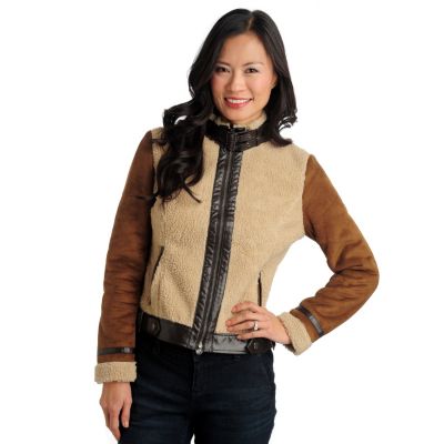 711-472 - Members Only Faux Shearling & Leather Combo Zip Front Jacket 