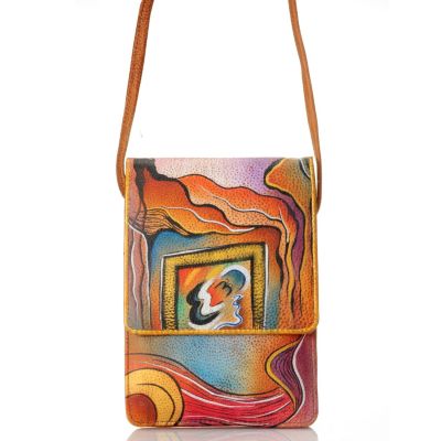 711-476 - Anuschka Hand Painted Leather Mini Sling Organizer Handbag