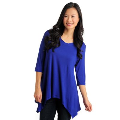 711-560 - Geneology Stretch Knit 3/4 Sleeve Twisted Scoop Neck Sharkbite Hem Top