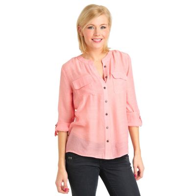 711-564 - Kate & Mallory Gauze Tabbed Sleeve Decorative Button Utility Shirt 