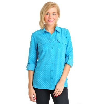 Kate & Mallory Printed Utility Shirt with Roll Tab Sleeve