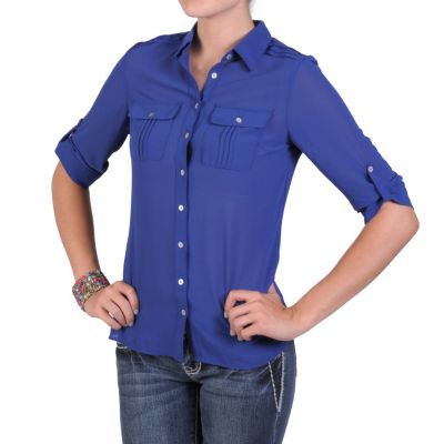 711-751 - Hailey Jeans Co. Women's Lightweight Button Up Pleated Blouse 