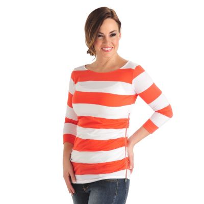 OSO Casuals 3/4 Sleeve Boat Neck Top with Shirred Zipper Side