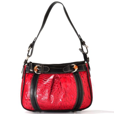 711-861 - Madi Claire Croco Embossed Leather ''Jamie'' Pleated Shoulder Bag
