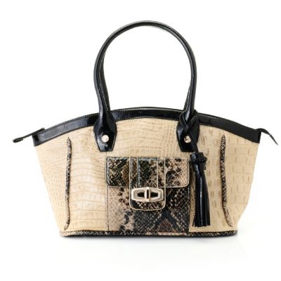 Madi Claire "SANDRA" Croco Embossed Leather Satchel with Snake