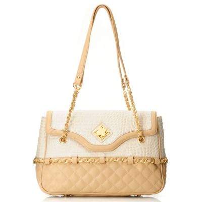 Madi Claire "MISTY" Matte Croco Embossed Leather Flap Bag with Quilting
