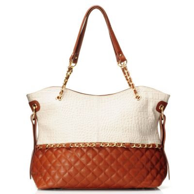 Madi Claire "MISTY" Matte Croco Embossed Leather Tote with Quilting