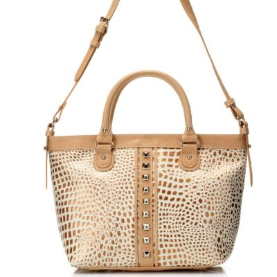 Madi Claire "LAUREN" Croco Embossed Leather Tote with Natural Trim & Stids