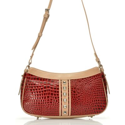 Madi Claire "LAUREN" Croco Embossed Leather Shoulder Bag with Nat Trim & Stids