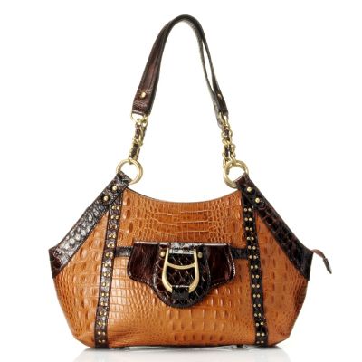 Madi Claire "GABBY" Croco Embossed Leather Tote with Antique Brass Hardware