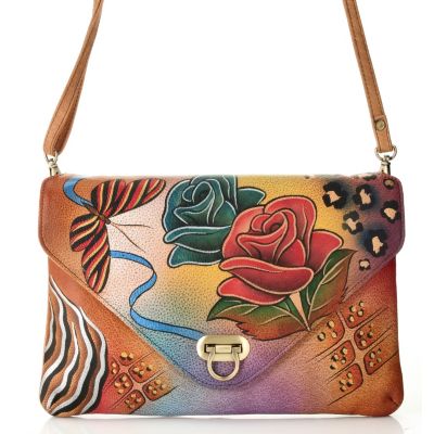 711-881 - Anuschka Hand Painted Leather Envelope Clutch w/ Shoulder Strap