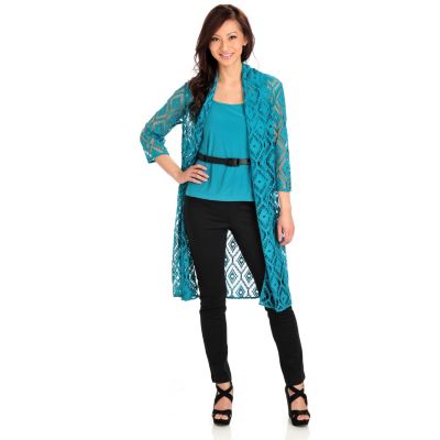 Kate & Mallory 3/4 Sleeve Crochet Duster & Tank Set