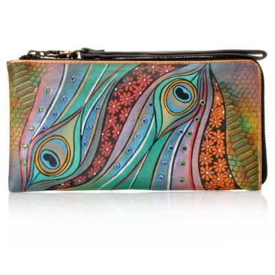 Anuschka Zip Around Clutch Wristlet w/ Swarovski Crystal Detail