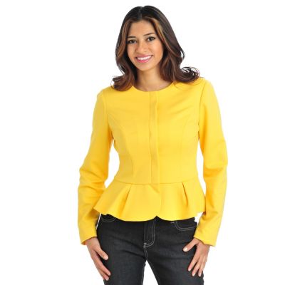 712-128 - WD.NY Stretch Ponte Collarless Snap Closure Peplum Jacket 
