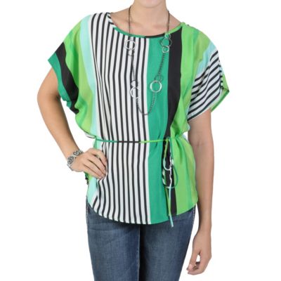 712-270 - Tressa Designs Women's Contemporary Plus Striped Tie-Waist Top 