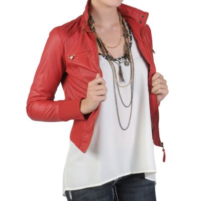 712-302 - Hailey Jeans Co Junior’s High Collar Zippered Faux Leather Jacket