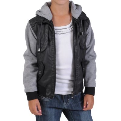 712-312 - Journee Collection Kid's PU Leather Knit-sleeve Varsity Jacket 