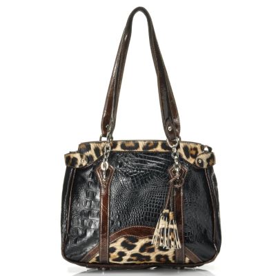 712-340 - Madi Claire Croco Embossed Leather "Alexandra" Tasseled Tote Bag