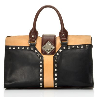 712-350 - Madi Claire Smooth Leather "Erin" Studded Satchel w/ Cross Body Strap
