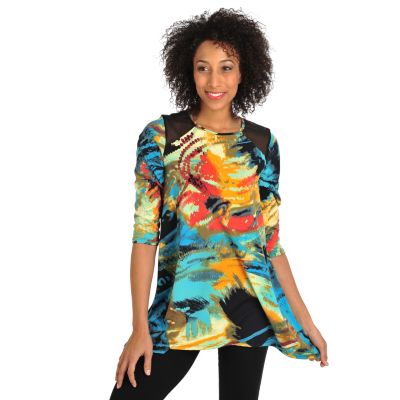Kate & Mallory Print Jersey Chiffon Shoulder Sharkbite Hem Tunic