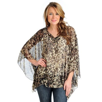 712-409 - Kate & Mallory Printed Yoryu Poncho Sleeved Peasant Blouse w/ Knit Layer Cami