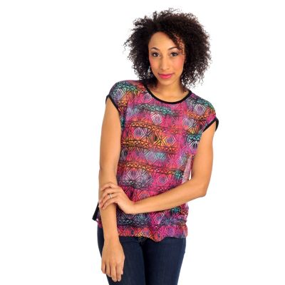 712-419 - Kate & Mallory Printed Chiffon Knit Back Dolman Sleeved Scoop Neck Top
