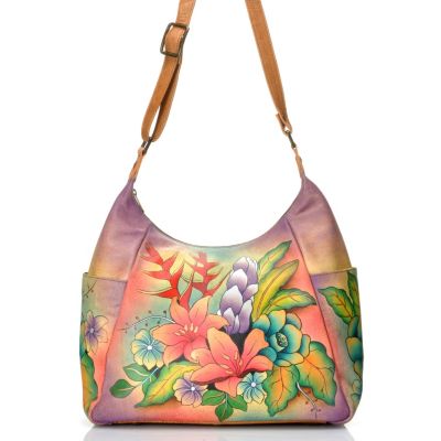 712-420 - Anuschka Hand-Painted Leather Shoulder Bag w/ Adjustable Strap