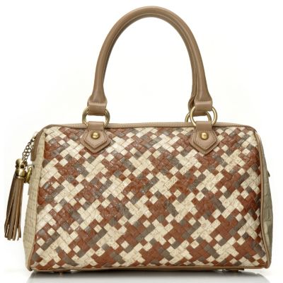 712-429 - Madi Claire Croco Embossed Leather "Caryn" Woven Satchel w/ Cross Body Strap