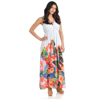 712-437 - One World Micro Jersey Knit Empire Waist Border Printed Maxi Dress 
