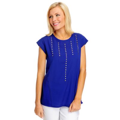 712-465 - WD.NY Georgette Cap Sleeved Stud Detailed Knit Back Top