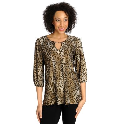 712-498 - Love, Carson by Carson Kressley Stretch Knit 3/4 Sleeved Keyhole Neck Top