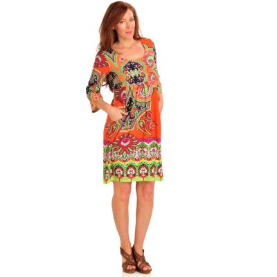 712-503 - Kate & Mallory Stretch Knit 3/4 Sleeved Front Pocket Empire Waist Dress