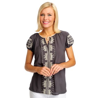 712-504 - One World Challis Short Sleeved Tie Front Peasant Top