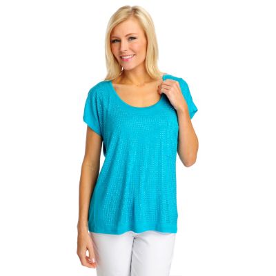 712-513 - One World Stretch Knit Dolman Sleeved Front Pocket Rhinestone Top